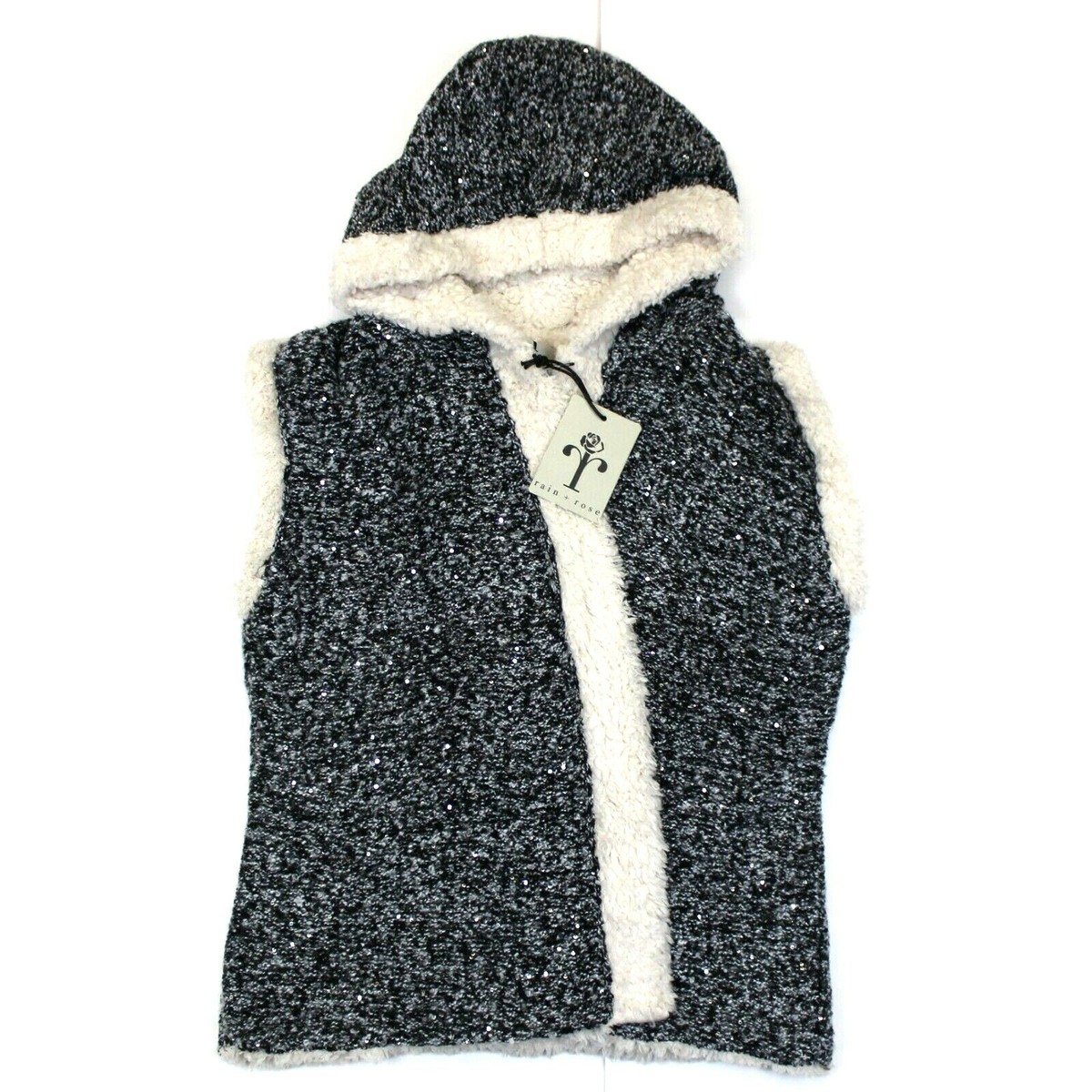 Women's Rain Rose Sherpa Lined Open Hooded Vest (SW423) Black M