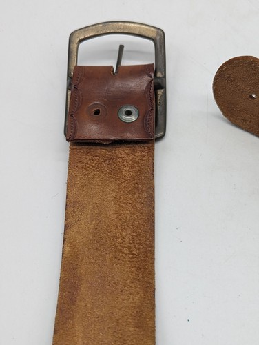 Vtg Hand Tooled Leather Belt Cowboy Weight Scale 33" Removable Buckle - Picture 8 of 8