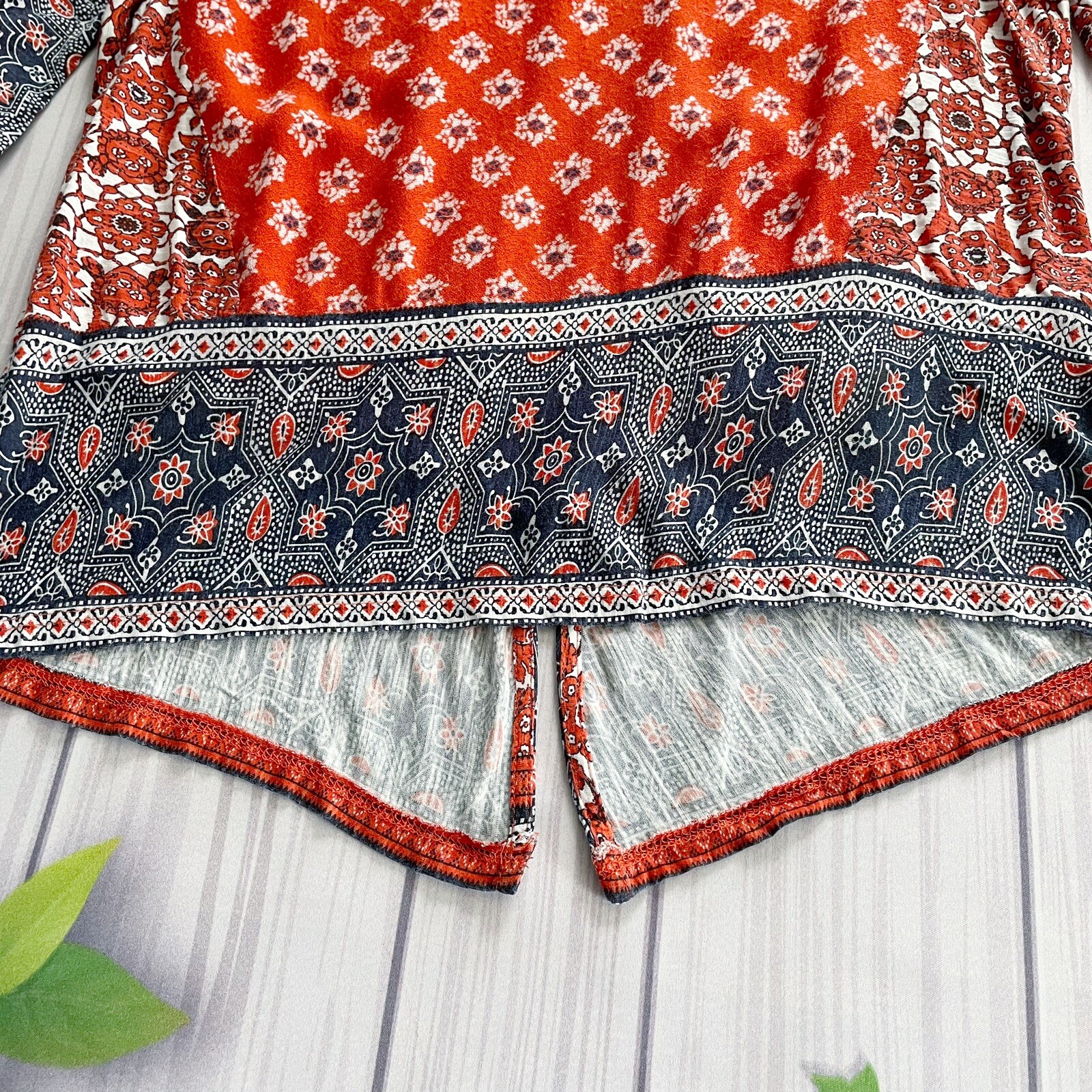 Lucky Brand Boho Orange Patterned Splitback Top 3… - image 8