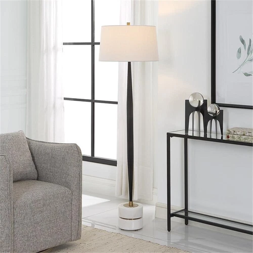 Uttermost Miraz Contemporary Iron and Marble Floor Lamp in Black Finish - Picture 1 of 8