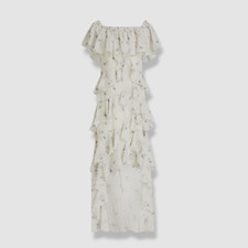 $695 Badgley Mischka Women's Ivory Off-The-Shoulder Ruffled Floral Dress Size 10