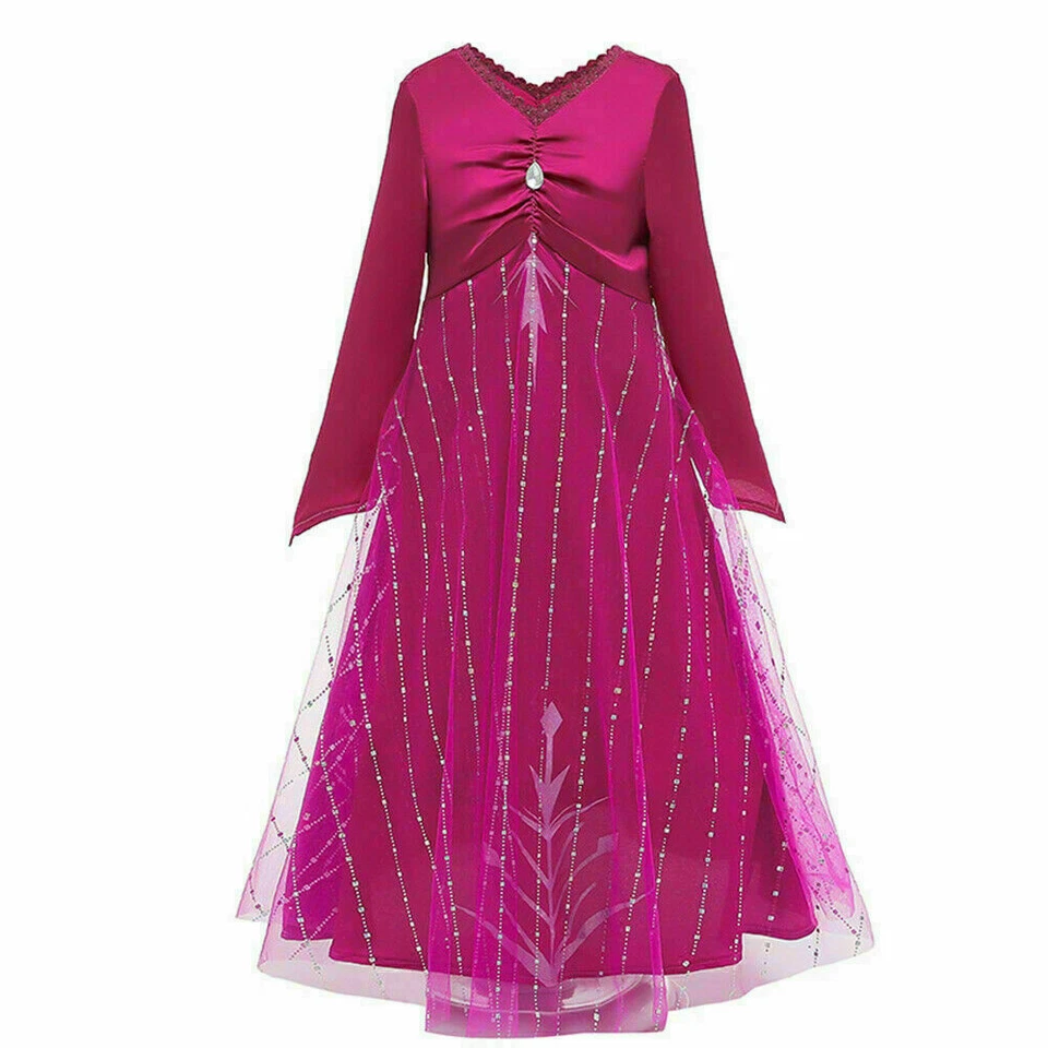 Disney Niñas Princesa Frozen Vestido Elsa Anna Fiesta Halloween Navidad Elegante Foto 4 de 4