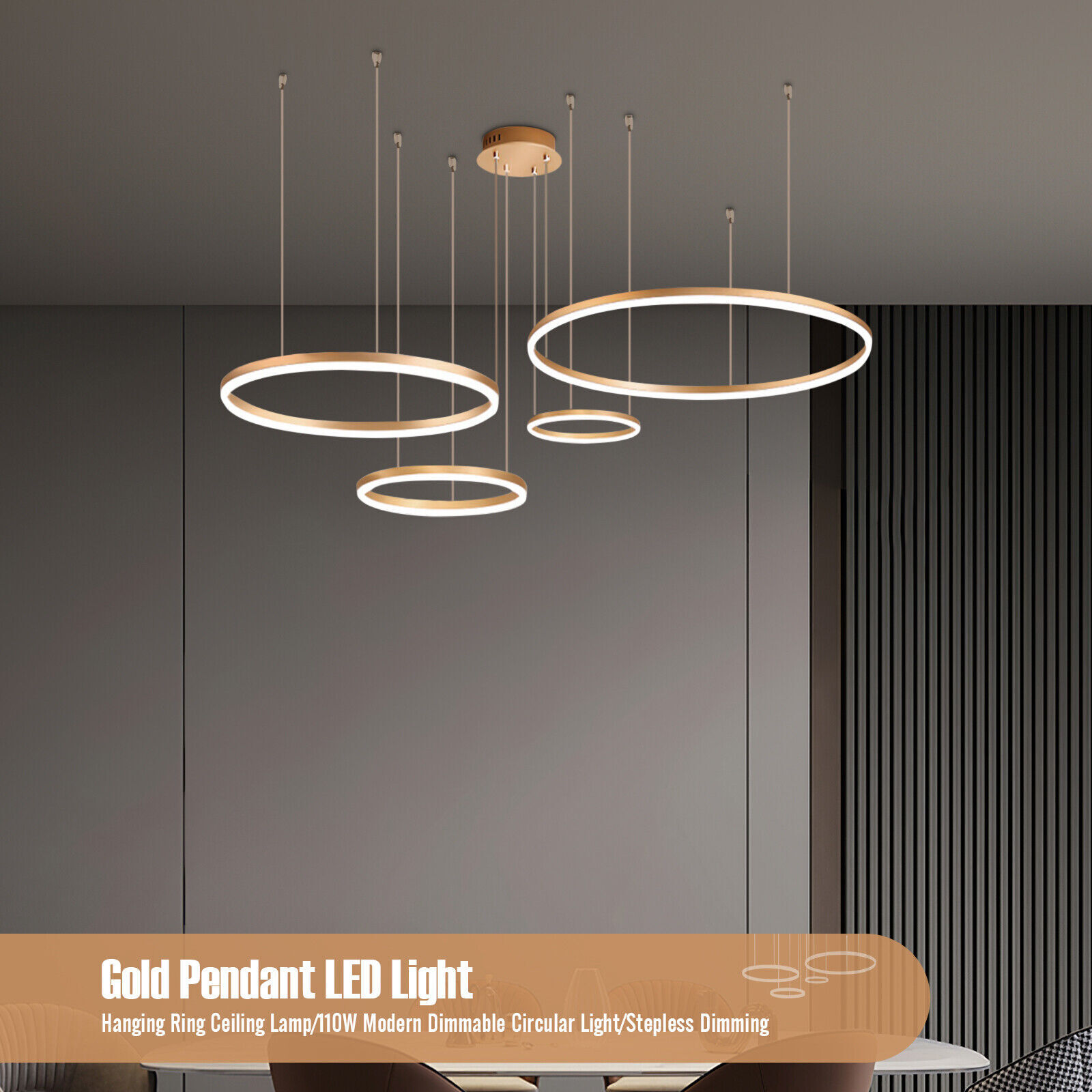 Modern Acrylic LED Ring Chandelier Hanging Pendant Light Fixture