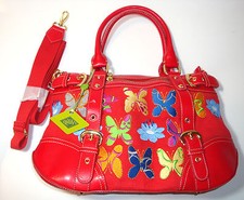 Oilily Red & Multi-color Embroidr Butterflies/flowers Crossbody Shoulder Handbag