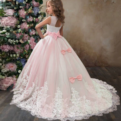 Teen Girl Bridesmaid Dress Wedding Lace Elegant Kids Prom Pageant Long Dress  | eBay