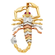 Ioka - 14K Tri Color Gold Scorpion Charm Pendant For Necklace or Chain