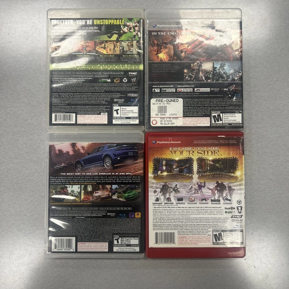 PS3 Lot | God Of War | Saints Row 2 | WWE Smackdown Vs Raw 09 | Midnight Club LA - Image 2 of 3