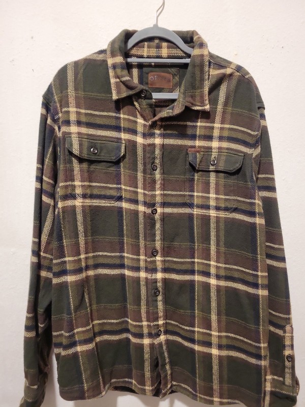 Orvis Shirt Mens XL Green Plaid Flannel Heavyweight Outdoors Double Pocket Top