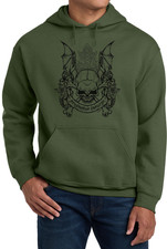 Mens Graphic Hoodie Winged Skull Gothic Sweatshirt Clothing Apparel