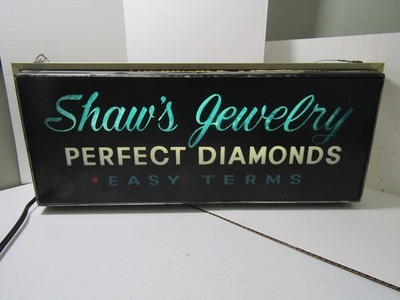OLD SHAW'S JEWELRY PERFECT DIAMONDS EASY TERMS ADVERTISING LIGHT UP STORE SIGN