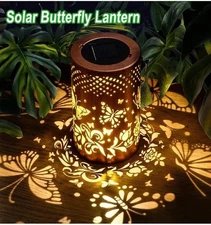 Solar Lantern Hanging Light LED Butterfly Garden Lamp Waterproof Decor Outdoor