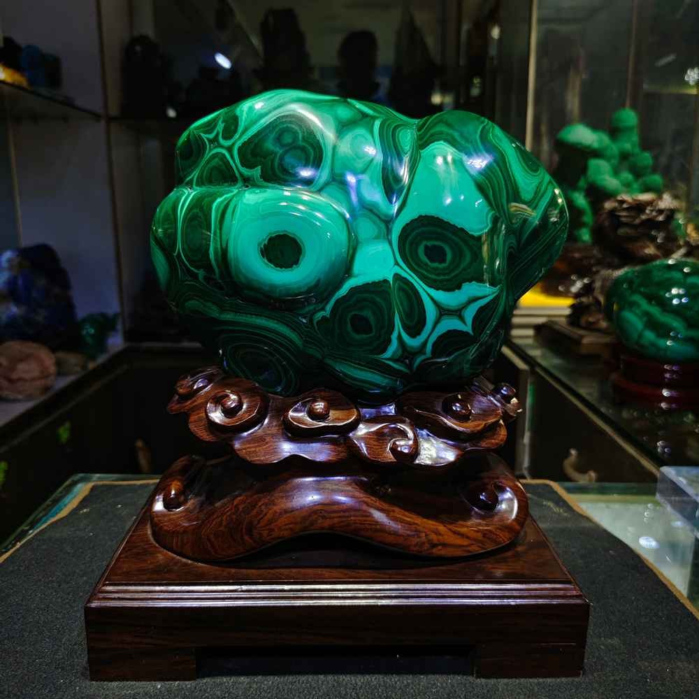 18.4LB Rare TOP Natural Malachite Quartz Carved Crystal Mineral Reiki Decor+Base
