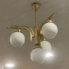 Antique Vintage Art Deco Old Fixture Ceiling Brass Hanging Chandelier Light Milk