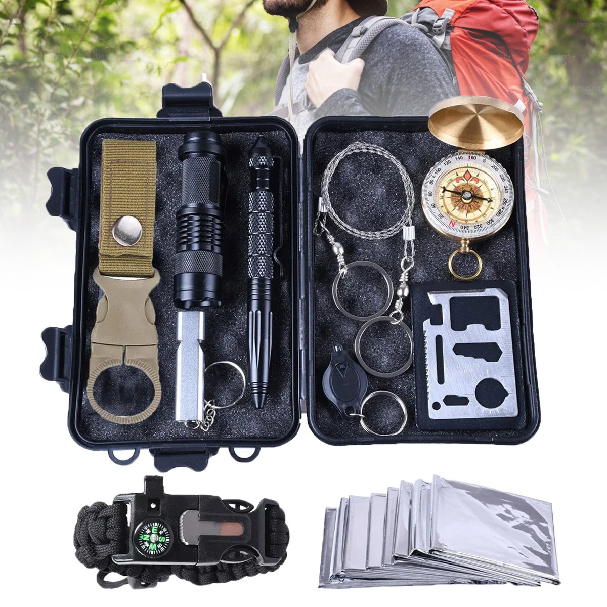 Kit de Survie Militaire Camping Rando d'urgence multifonctions Complète