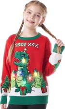 Kids Christmas Ugly Sweater LED Light-Up Knitted Pullover Boys or Girls Large