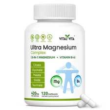 Magnesium Complex 5-in-1 + B6 Vitamin Support Sleep, Digestion & Constipation