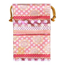Nishijin Brocade Drawstring Bag (Lined) Strawberry Soda, Medium Size