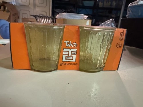 Anchor Hocking Tahiti Bamboo Honey Gold 9 oz. Glass Tumbler Vintage in Packaging