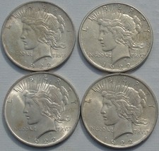 4 x 1922 USA Silver Peace Dollar 38mmKM# 150, very nice detail lot of 4, c