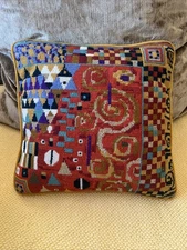 EHRMAN KLIMPT NEEDLEPOINT WOOL CUSHION PILLOW FINISHED 13” KILIM SQUARE