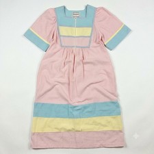 Vintage Seersucker House Dress with Pockets Colorblock Pastels Granny Sz L