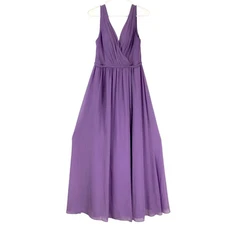 Azazie Chiffon V Neck Ruched Waist Pleated Bodice A Line Maxi Dress Lilac Size C