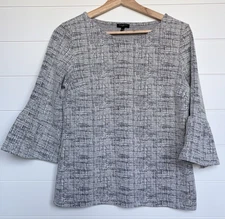 Talbots Petite M Textured Knit Top 3/4 Bell Sleeves Black White Gray Career