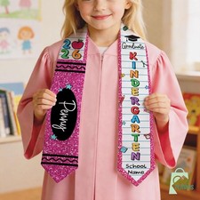 Custom Crayon Kid Graduation Stole, Kindergarten Grad Stole, Class Of 2026 Sash