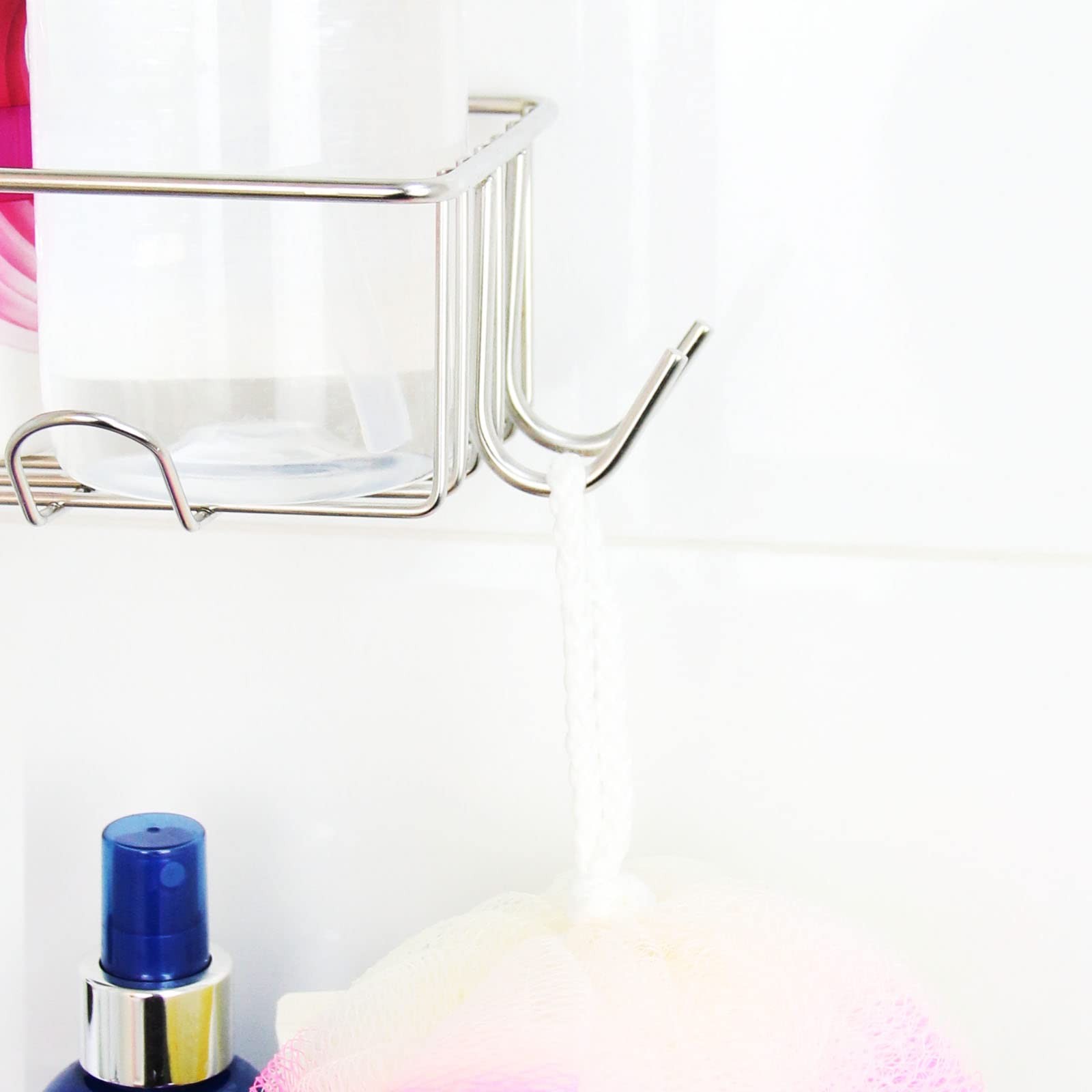 Shower Caddy Adhesive Organizer with 6 Hooks Shelf for Inside No Drilling