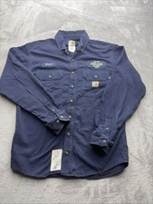 Carhartt FR Shirt Mens M Medium Long Sleeve Blue Work Wear CAT 2 NFPA 2112
