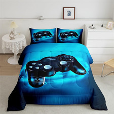 Gamer Bedding Set for Boys Full Size Comforter Set Kids Gaming Comforter Blue Ga