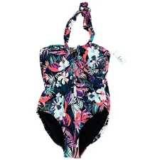 Leilani Lux Bandini One Piece Bandeau Black Floral NWT Size 16