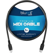 Blucoil 5-FT Premium MIDI Cable 5-Pin DIN Male Nickel-Plated Plugs, PVC Jacket