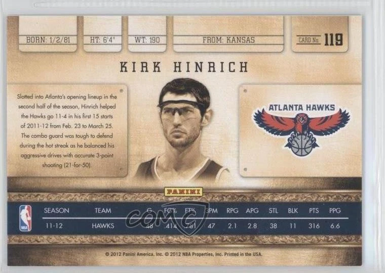 2011-12 Panini Gold Standard Platinum Gold /10 Kirk Hinrich #119 - Image 2 of 2