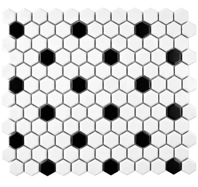 Metro Hex Glossy White with Black Dot 10.5 X 11-7/8 Porcelain Mosaic (Box Of 10)