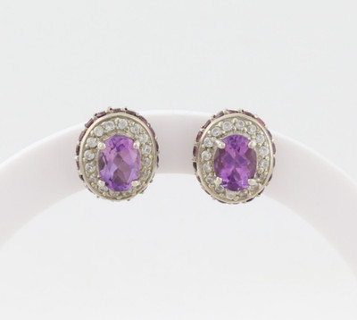 Sterling Silber natürlicher Amethyst, weißer Topas & Granat Ohrringe Ohrstecker 1/2''