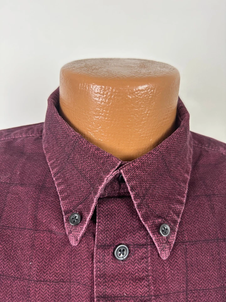 Vintage 90s Corduroy Shirt Men Large Burgundy Check Faded Minimal Marc Edwards - Image 3 of 4