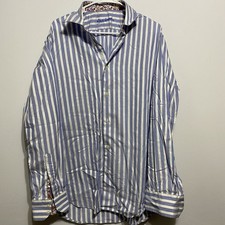 Robert Graham Shirt Mens L/XL Blue  White Striped Flip Cuff Button Up