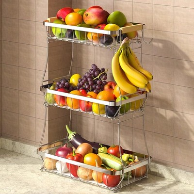Sevenblue 2-Tier Large Fruit Basket w/ 2 Banana Hangers for Kitchen Counter