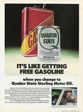 1980 Print Ad of Quaker State Sterling Motor Oil It's Like Getting Free Gas