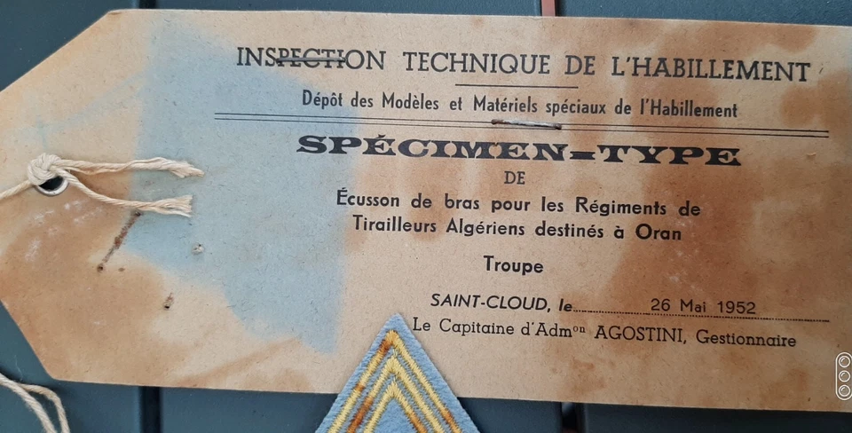 RTA d' ORAN 1952 TIRAILLEURS ALGERIENS Tissu Losange mod. 1945 Modèle Type - Photo 4/4