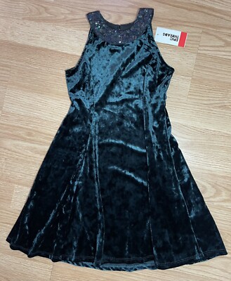 NWT Epic Threads Girls Emerald Green Velvety Holiday Party Dress Size Small $46 