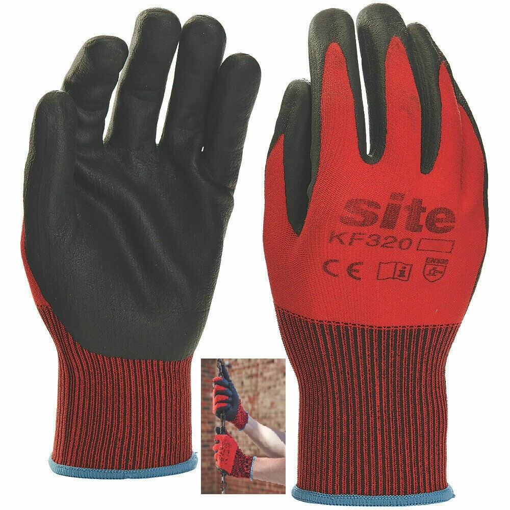 Site KF320 Nitrile Foam Coated Gloves Red/Black Unisex Gloves Work Gloves  Large