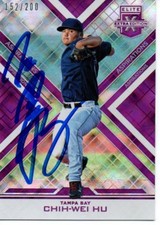 Chih-Wei Hu Tampa Bay Rays 2016 Panini Elite Purple Aspirations Signed Card