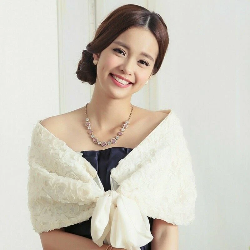 Dama Bolero Encogerse de hombros Capa Envolturas Chal Estola Encaje Gasa Floral Rosa Novia Boda Foto 3 de 4