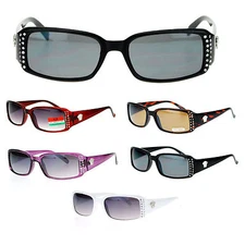 SA106 Womens Narrow Rectangular Rhinestone Bling Plastic Sunglasses