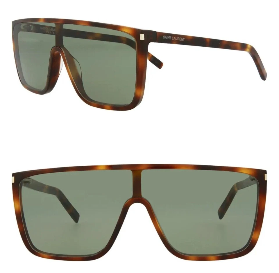 Saint Laurent SL364 MASK ACE 002 99mm Oversized Shield Sunglasses Havana / Green