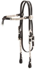 Silver Ferrule Western Futurity Brow Show Headstall - Bridle - Black Leather