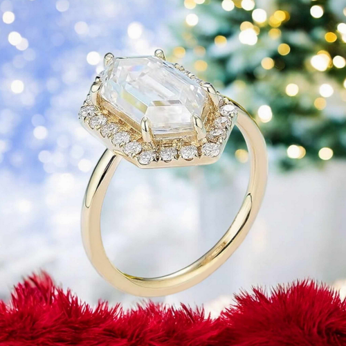 18K 925 Sterling Silver 1.76CT Hexagon Cut Full Moissanite Gemstone Ring - Picture 5 of 5