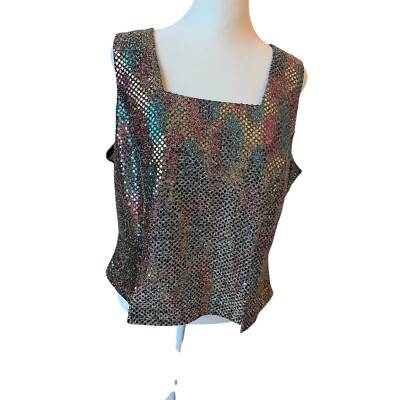 Betsy's Things Sequin Tank Top Sleeveless Party Sparkle Square Neck Size 14